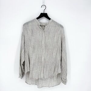 NWT Max Studio Plaid Ruffle Button Down Blouse Gray Small